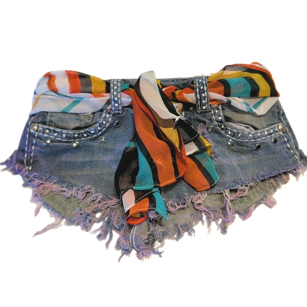 Suko Jeans Custom OOAK Festival Grunge Hot Pants Shorts Scarf Belt Boho Hippie 6